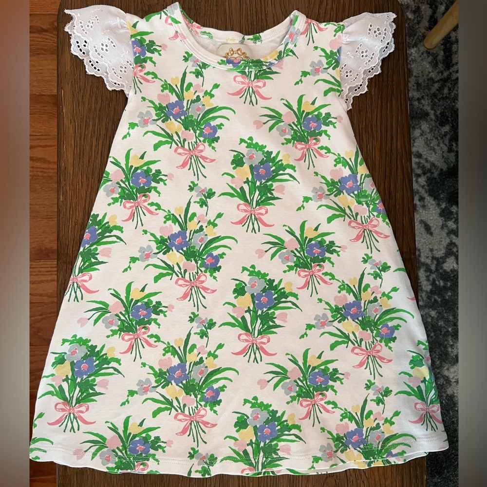 Beaufort bonnet 3T girls floral and bow dress with lace sleeves